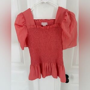 Aritzia Coral Smocked Blouse